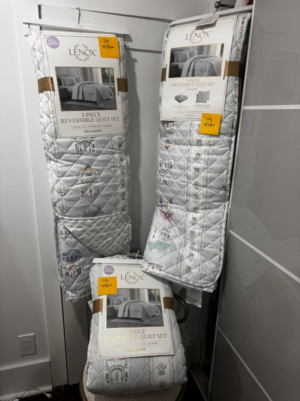 Lenox Quilted Reversible Bedspread Set in Light Blue with Pastel Accents